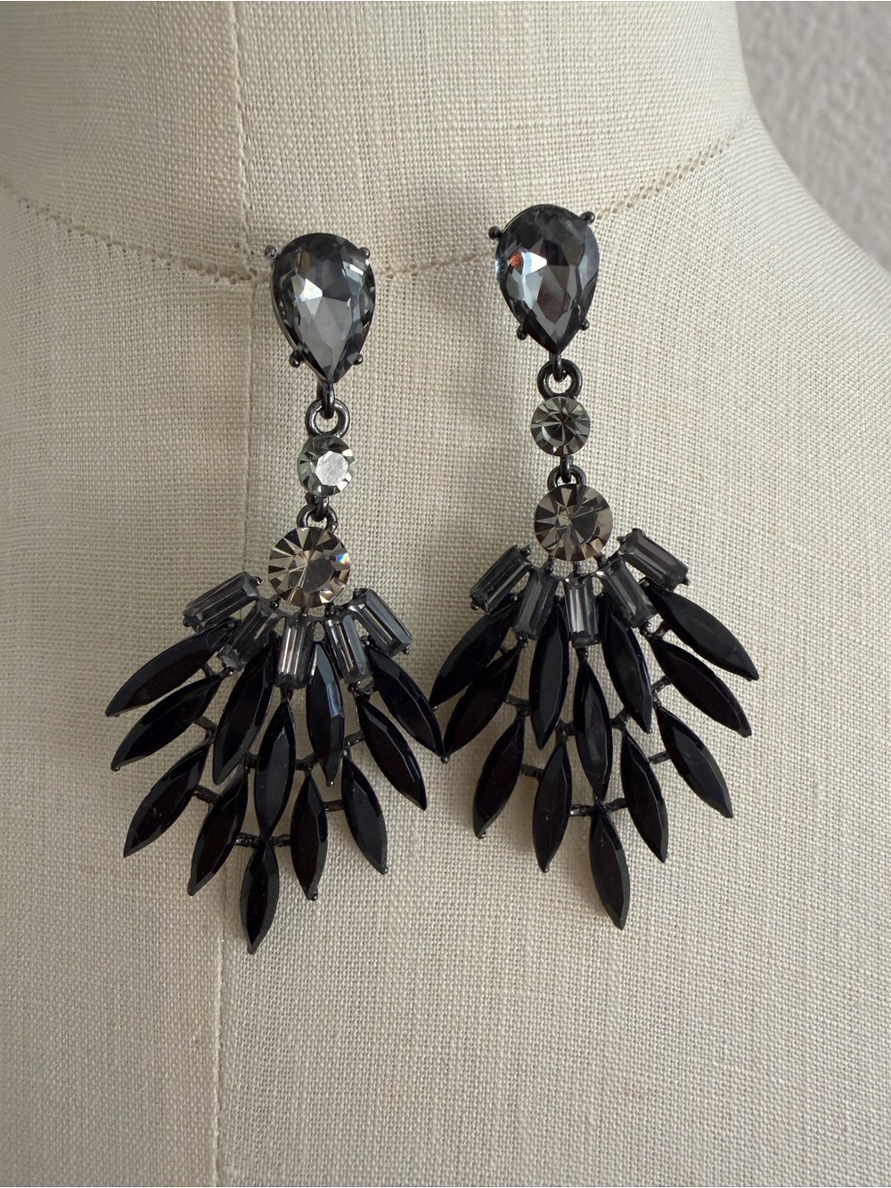 Black Multi-Stone Drop Earrings — Women's Statement Jewelry